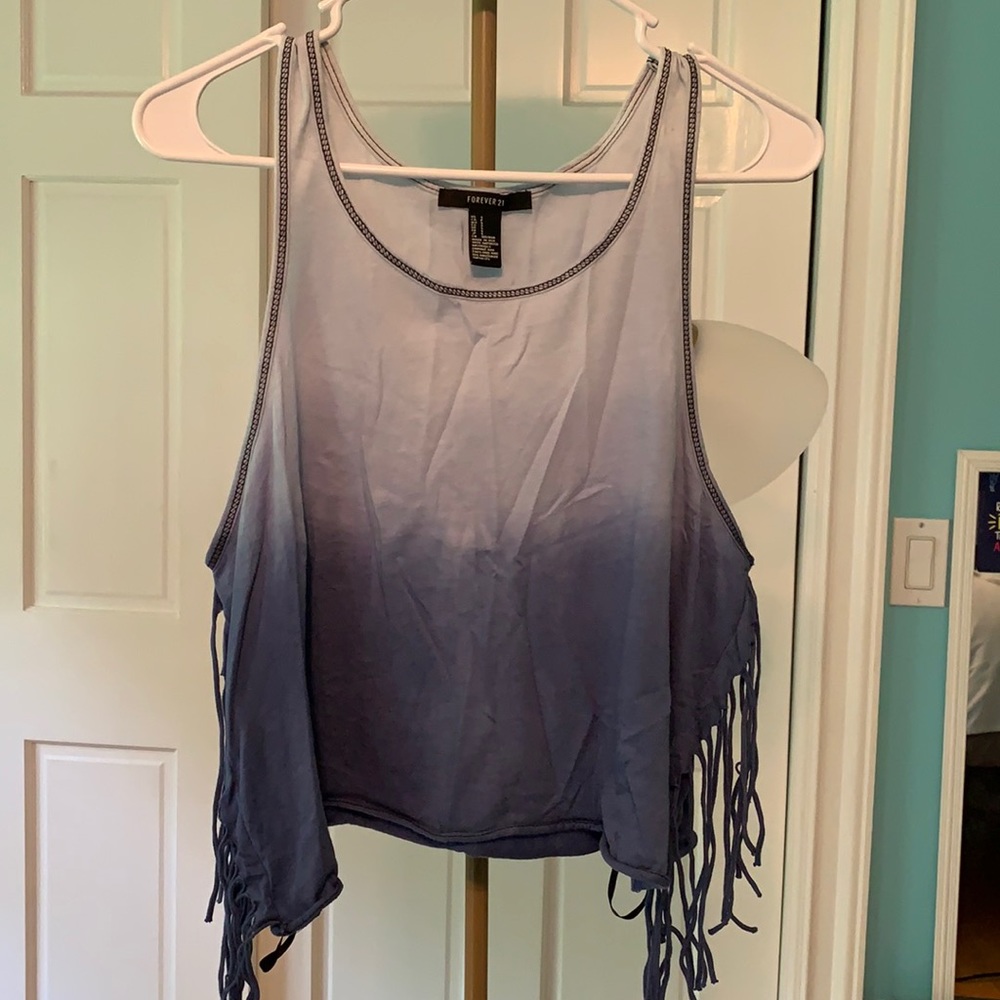 Cropped blue top with fringes